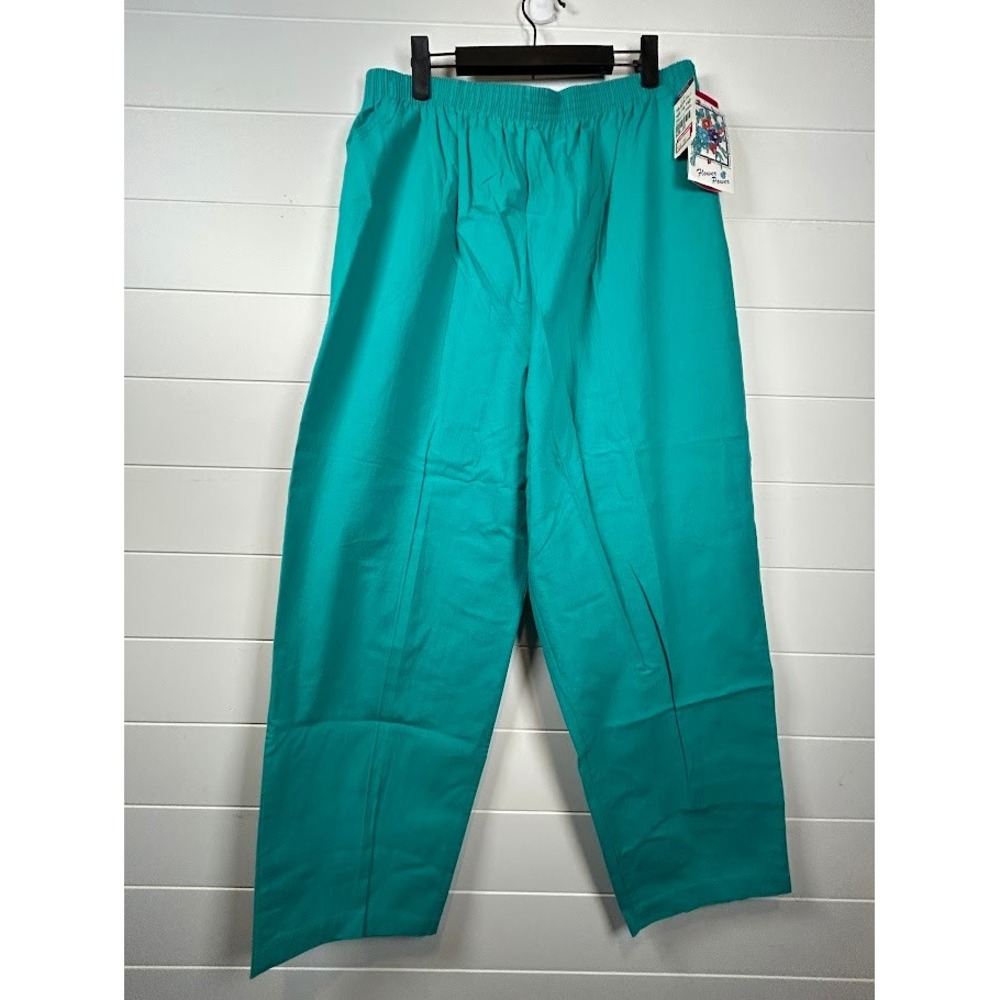 Vintage Cricket Lane‎ Jade Green Cotton Elastic Waist Pants 20W Made in USA NEW